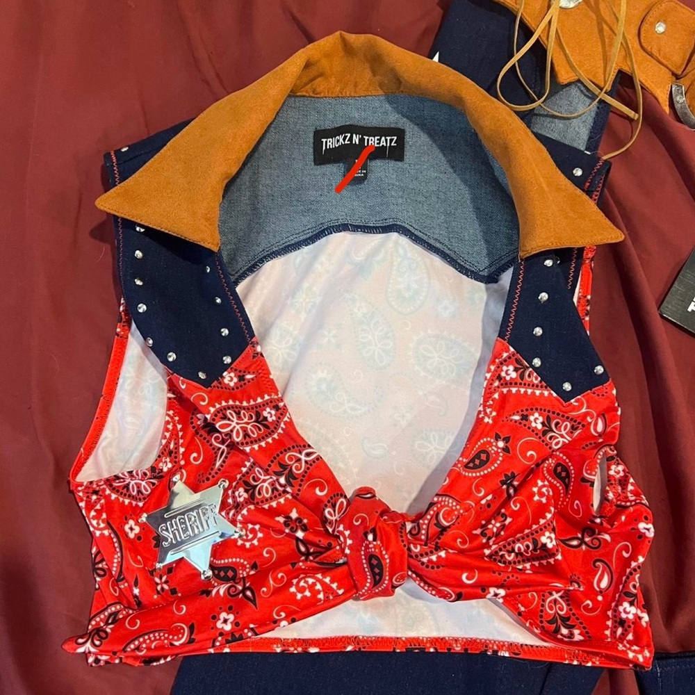 Dolls Kill Red Bandana & Navy Star Fringe Cowgirl Set - Picture 2 of 7